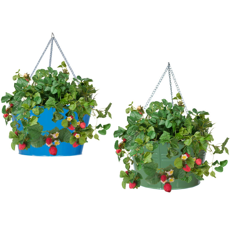 Pot à fleurs suspendu en métal Christiann, Bleu / sauge, 2