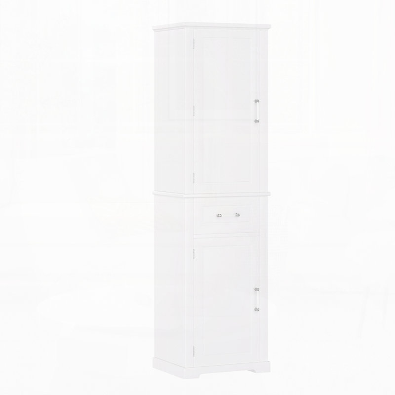 Tall Storage Cabinet with 4 Doors, Adjustable Shelf, White