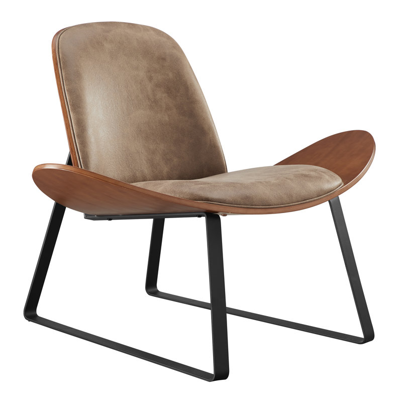 Chaise longue rembourrée en similicuir avec base en métal, Polyuréthane brun