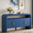 4-door Elegant Console Table With Natural Embossed Texture, Curved Edge And Metal Handles-1867305831