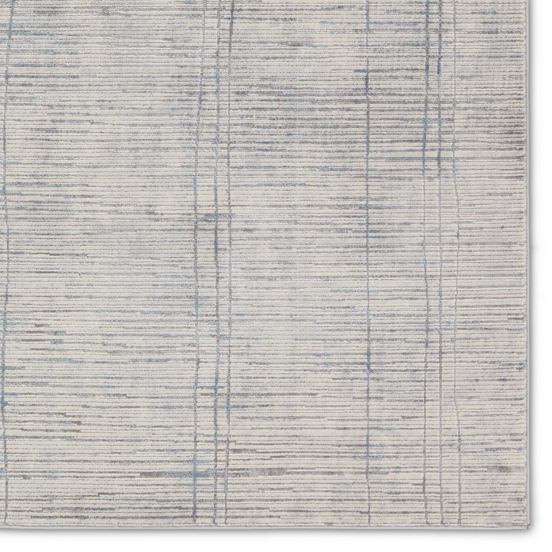 Tapis en polypropylène / polyester abstrait tissé à la machine en crème / bleu, Rectangle 9 pi 3 po x 10 pi