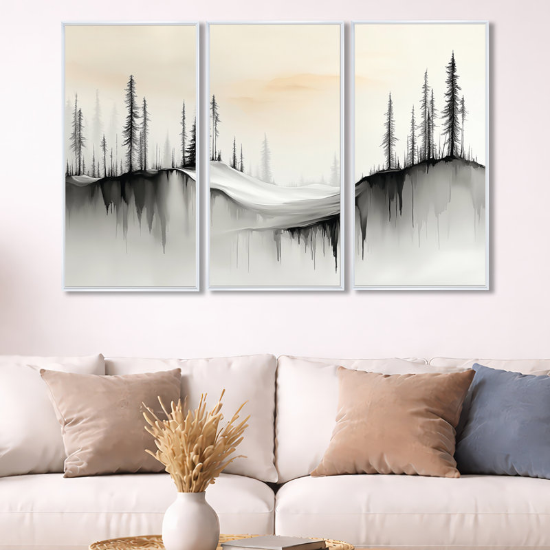 Décoration murale 3 pièces Gamache, H 32 po x l 48 po, Cadre flottant blanc