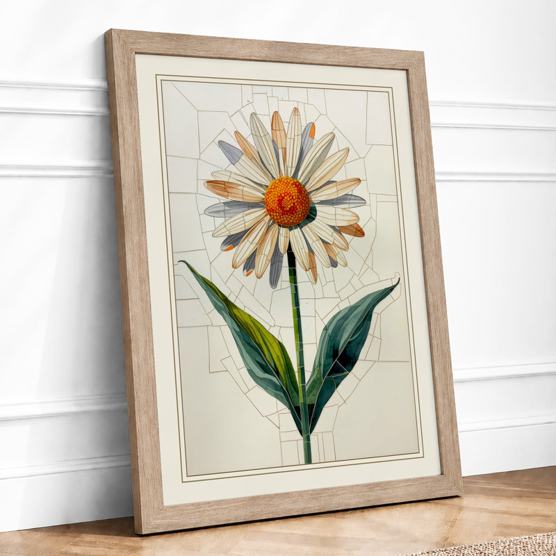 Pale Daisy Study Botanical - Framed Print, A4 - 29.7 x 21.0 cm, Oak