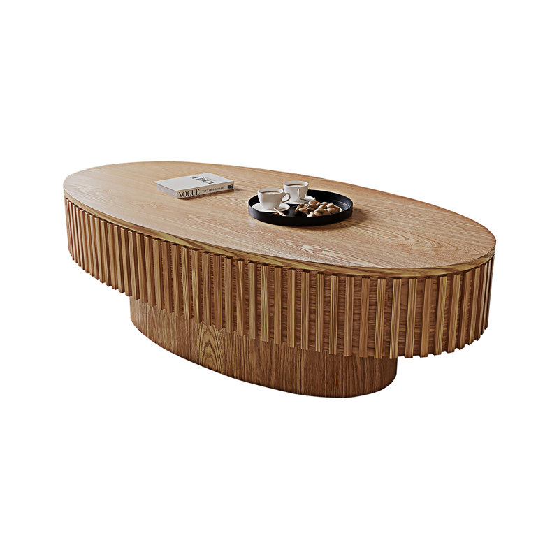 Table basse ovale avec rangement, Bois naturel