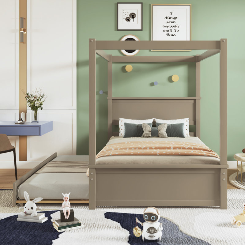 Full Platform Canopy Bed, Light Brown