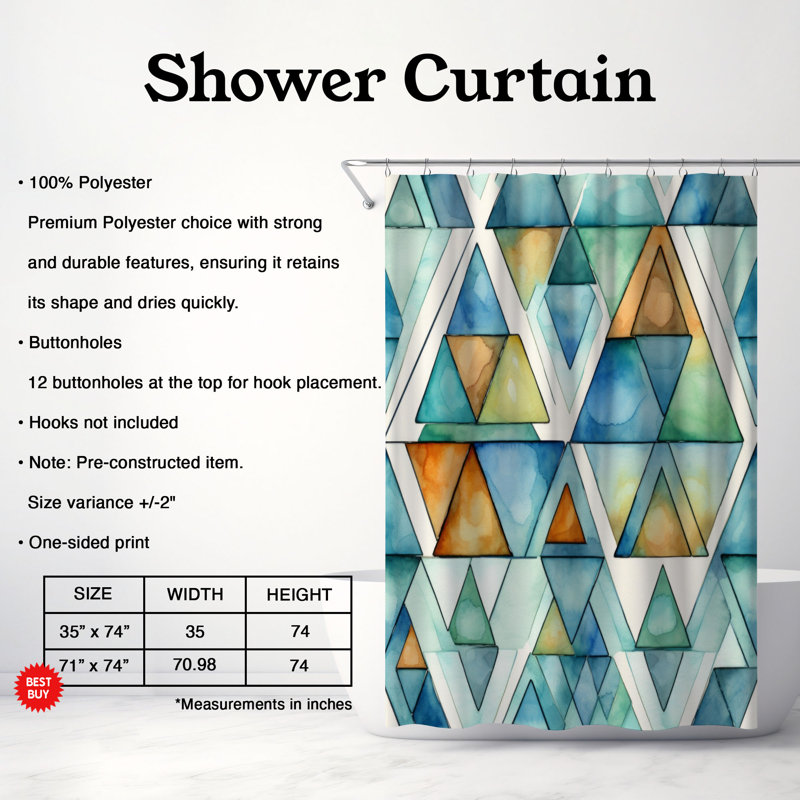 Hush Shape Designs - Rideau de douche Premium, H 74 po x l 71 po
