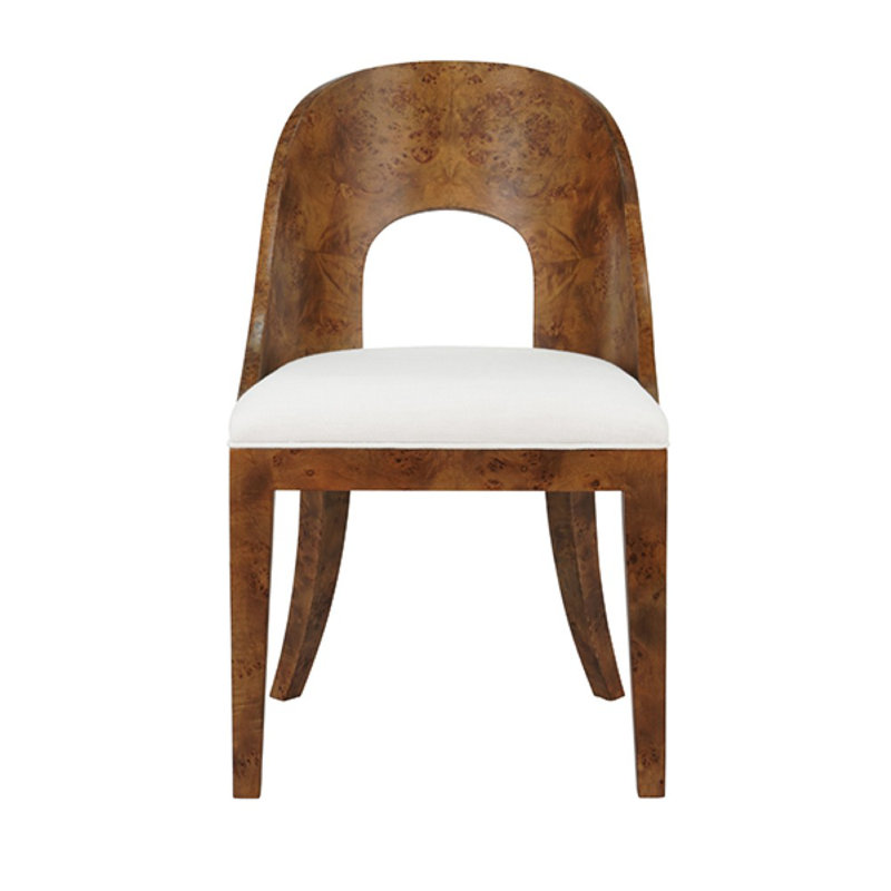 Chaise de salle à manger en bois à dossier courbé avec revêtement en lin blanc Performance, Marron foncé