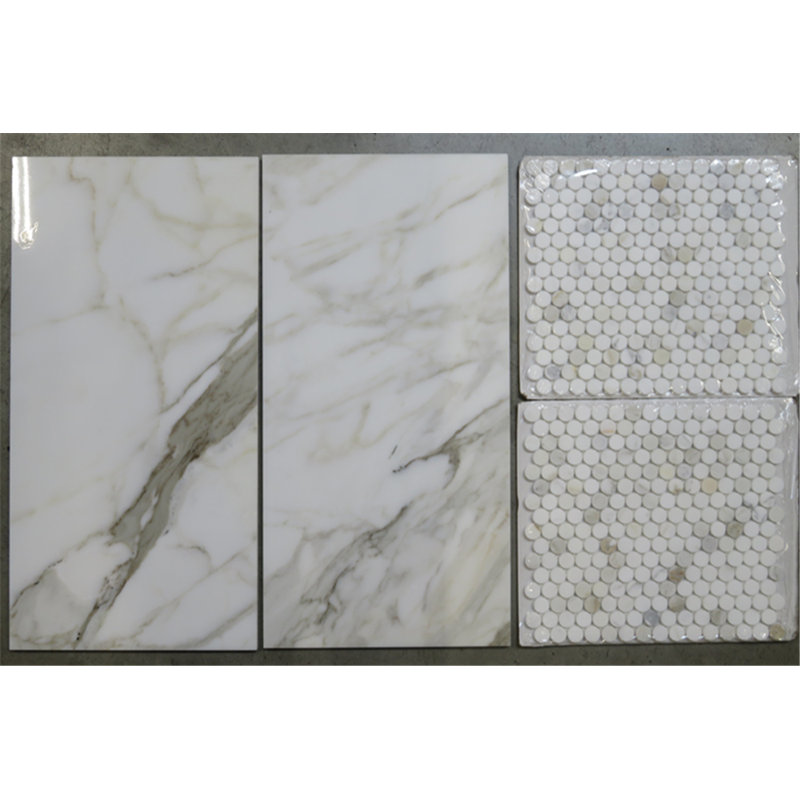 Calacatta 12" x 11" Marble Mosaic Tile, White/Gray