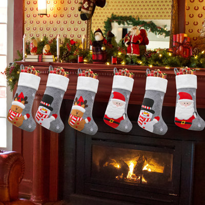 6 Piece Christmas Stocking Set, Xmas Holiday Home Decorations