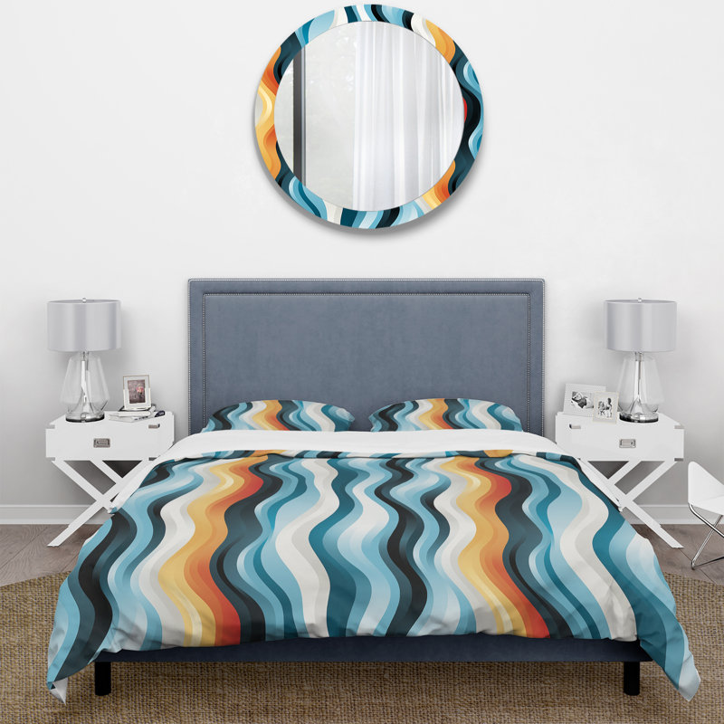 Literie rayée bleue minimaliste, Housse de couette pour très grand lit et 2 très