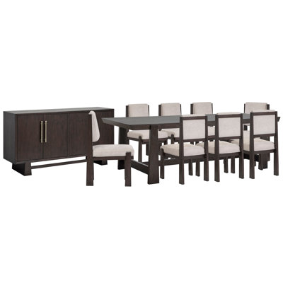 Table de salle à manger Trestle avec 8 chaises d'appoint rembourrées et buffet