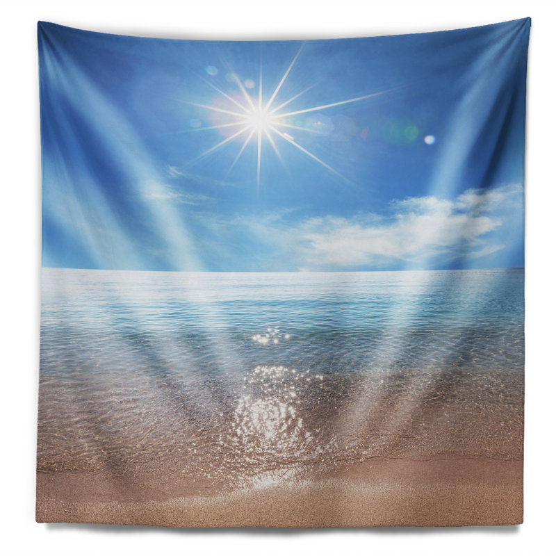 Plage, paysage marin serein avec tapisserie ensoleillée, H 32 po x l 39 po