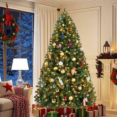 Pre-Lit Green Spruce Artificial Christmas Tree with Foldable Stand