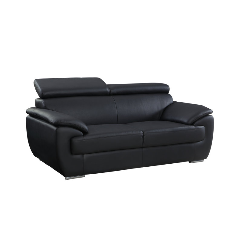 Aieshia Genuine Leather Pillow Top Arm Loveseat, Black