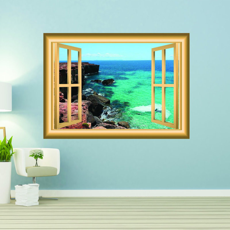 Décalcomanie murale nature de fenêtre ocean, H 28 po x l 36 po x p 0,01 po