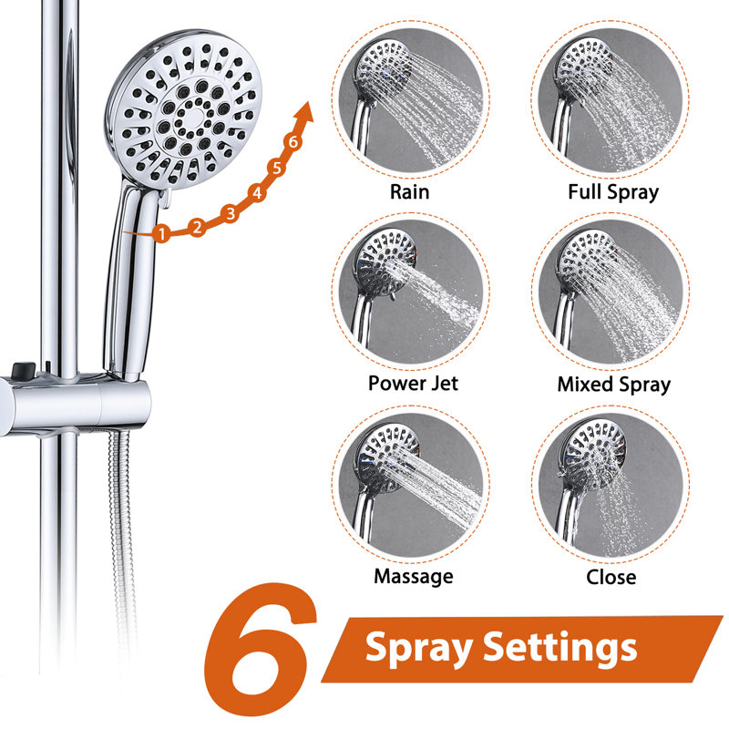 2.5 Gpm Shower With 6 Inch Rain Head And Handheld - Modern Design Wall Mounted Space Optimized, Chrome