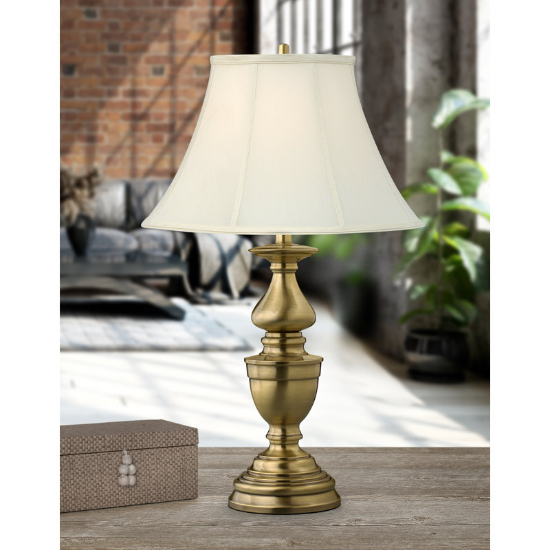 Balustrade 30" Satin Antique Brass Table Lamp, Eggshell