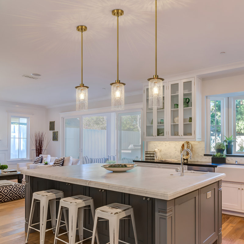 1-light Cracked Glass Pendant For Kitchen Island