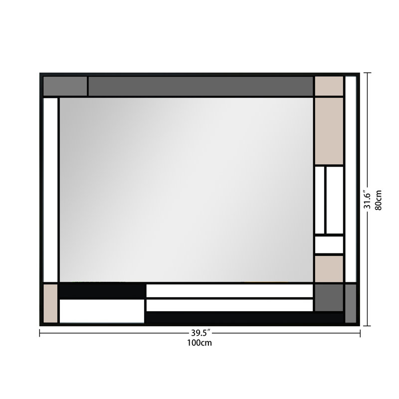 Ebern Designs Rectangular Wall Mirror with Tempered Glass, Gray/Black, 39.5" x 31.6"