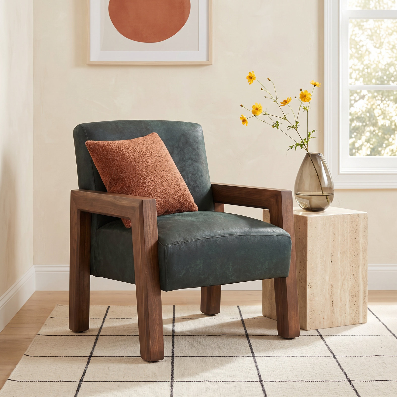 Waylon Genuine Leather Armchair, Pine Green