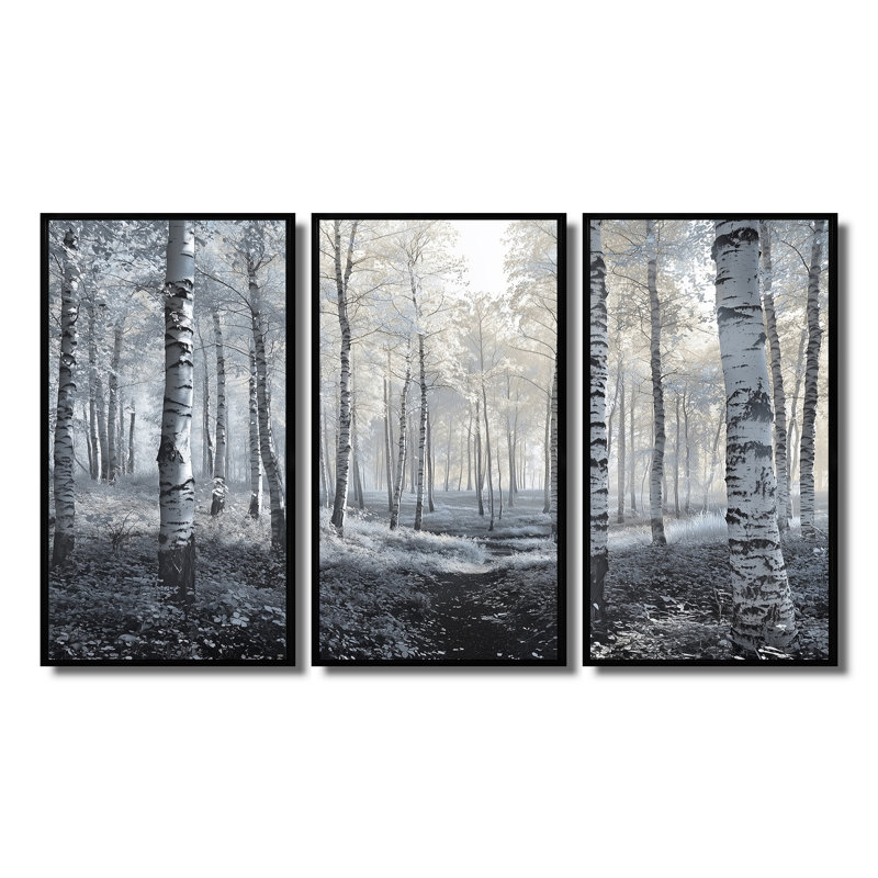 Bouleaux blancs dans la forêt d'hiver - ensemble de décorations murales paysage d'hiver, H 28 po x l 36 po x P 1 po