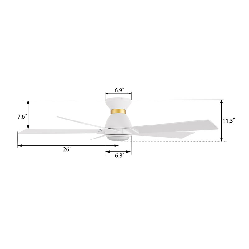 52"Alceu 5 - Blade Flush Mount Smart Ceiling Fan with Light, 52 inch, White