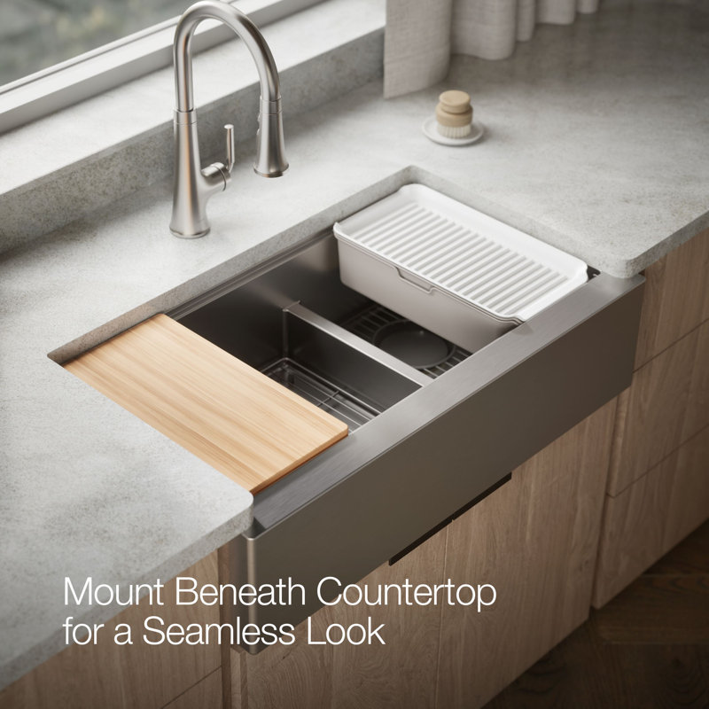 Strive® 35-1/2 In. Undermount Double-Bowl Farmhouse Workstation Kitchen Sink