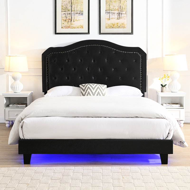 Lit tapissier à boutons Modern, Black