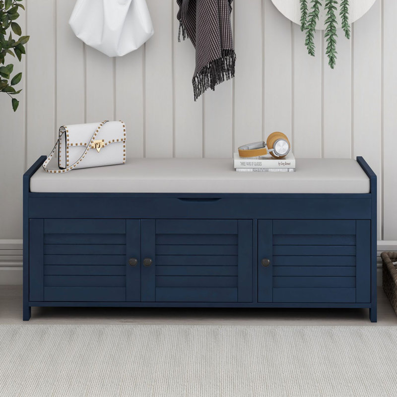Banc à chaussures de 43,5 po de largeur avec coussin et armoire, Brun