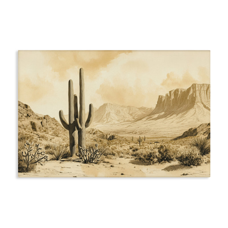 Paysage désertique sépia, conception de cactus par Petal Prints Design, H 16 po x l 24 po