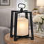 Lanterne avec insert en verre blanc, bois de sapin et boucle en fer, 17 po