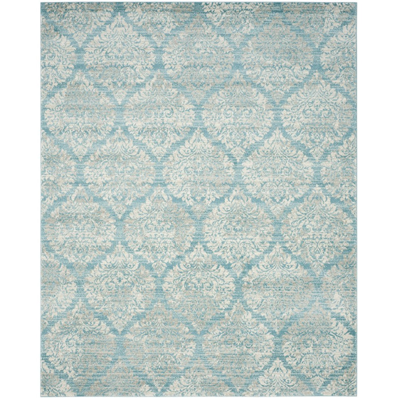 Alondria Geometric Light Blue/Ivory Area Rug, Rectangle 4' x 6'