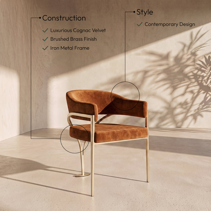 Chaise en velours Kirsi, Doré, Velours cognac