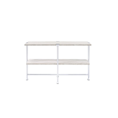 Table demi-lune en chêne blanc, fini chêne, à monter soi-même, compartiment de rangement ouvert, plateau en bois, piètement en métal avec support en X, placage papier et pieds tubulaires en plomb, largeur 122 cm, hauteur 76 cm, profondeur 41 cm, charge maximale 32 kg