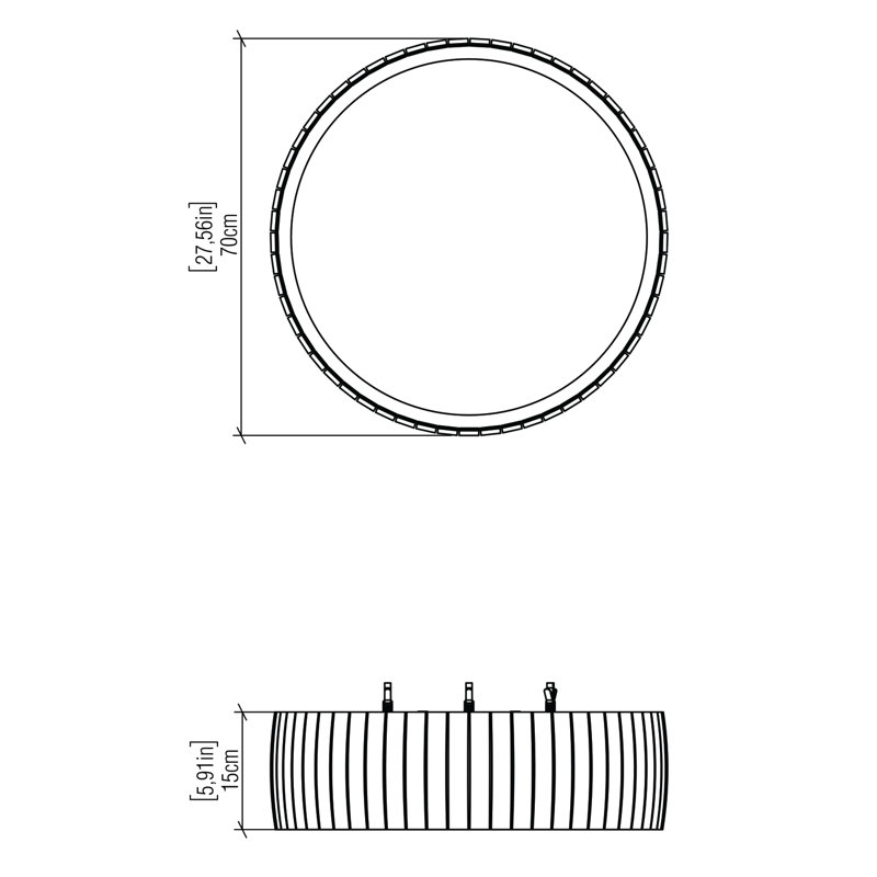 Plafonnier encastré 1 lumière DEL Barrel, H 5,94 po x l 27,81 po x P 27,81 po, Noyer noir