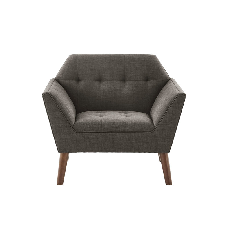 Chaise longue de style Mid-Century avec capitonnage à boutons, pieds en bois massif de couleur pacane, fauteuil de détente avec accoudoirs H 37 po x P 29,5 po, pieds en pacane,