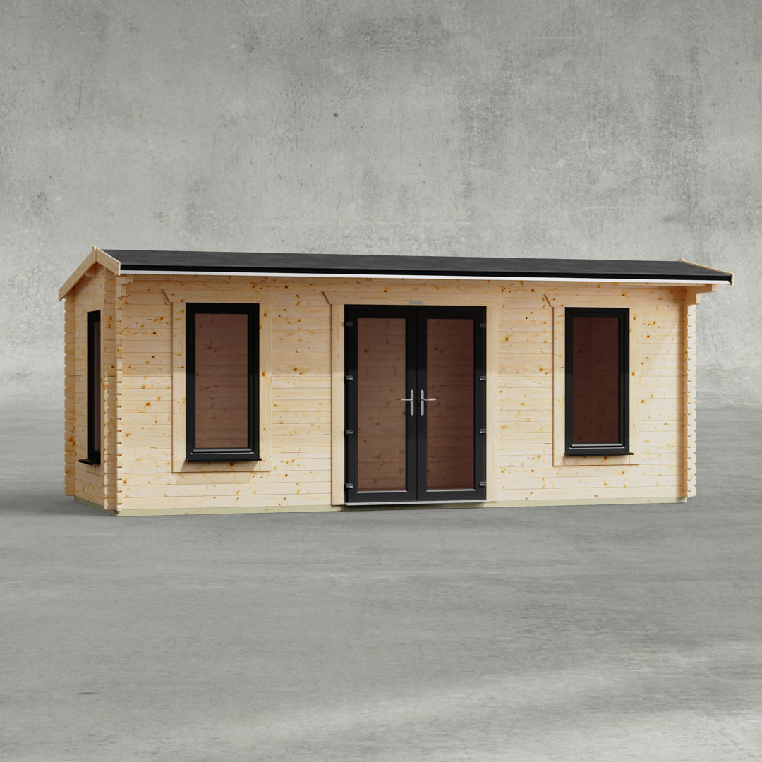 Powersheds 20 x 8ft Apex Log Cabin, Doors Central - 44mm