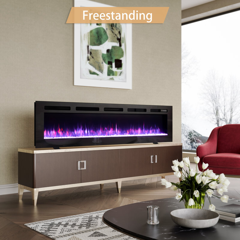 Elioenai 70" W Electric Fireplace Insert with Adjustable Color Flames & Fire Cracking Sound