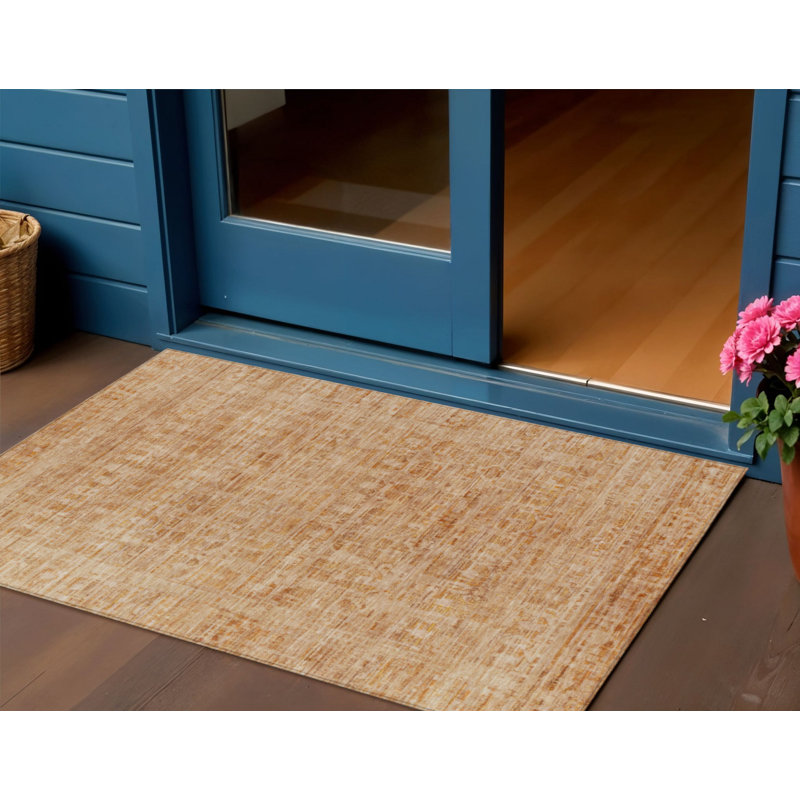 Tapis intérieur/extérieur lavable, motif abstrait corail et pêche, 90 x 150 cm