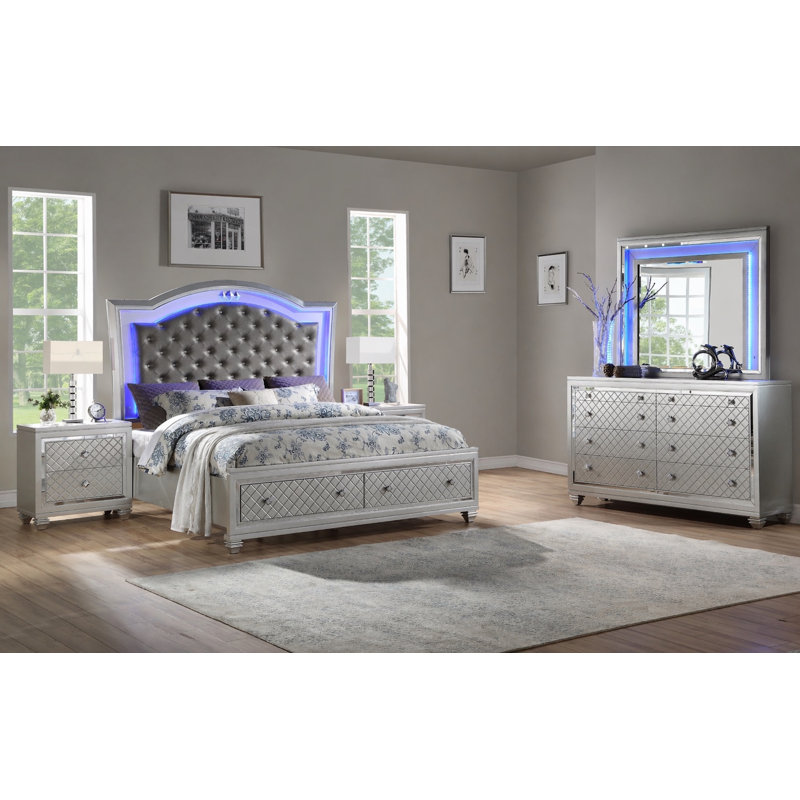 Ensemble de chambre avec éclairage à DEL Latosia, Grand lit