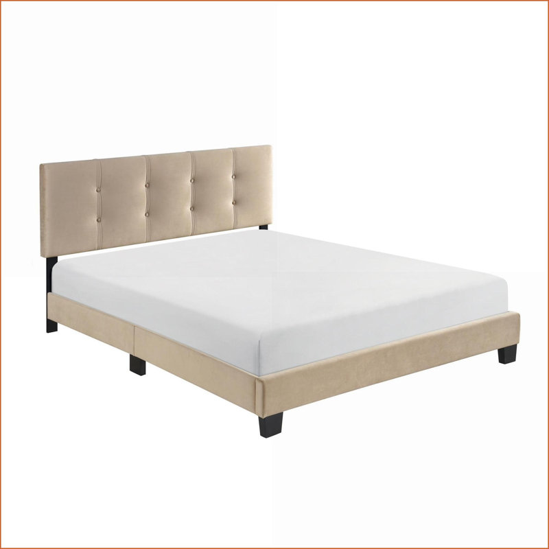 Lit plateforme en bois massif grand format en velours brun clair avec tête de lit capitonnée à hauteur réglable pour la chambre à coucher
