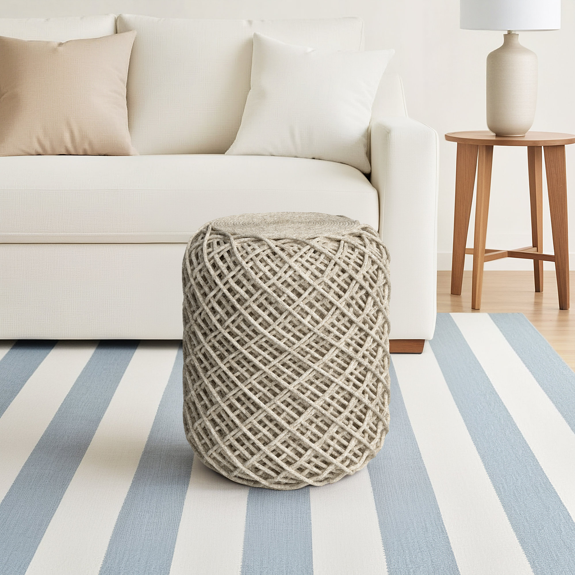 Rudolph Upholstered Pouf, Cream