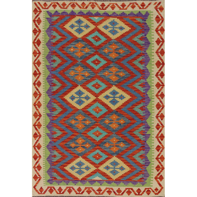 Tapis oriental kilim réversible en laine 4 x 6