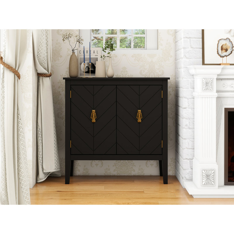 Armoire 2 portes en bois noir, buffet de style rétro pour le bureau, pieds en bois massif, tablettes réglables, capacité de charge de 180 lb, attrayant vestibule