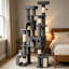 Arbre à chat gris foncé de 200 cm de hauteur, avec double plinthe renforcée pour grands chats adultes d'intérieur