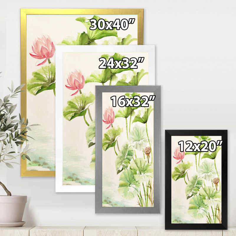 Rétro lotus roses dans l'étang IV - reproduction sur toile, H 20 po x l 12 po x P 1,5 po, Toile blanche encadrée