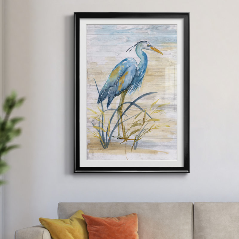 " Blue Heron I " by Nan, 30.5" H x 42.5" W x 1.5" D, Black Framed