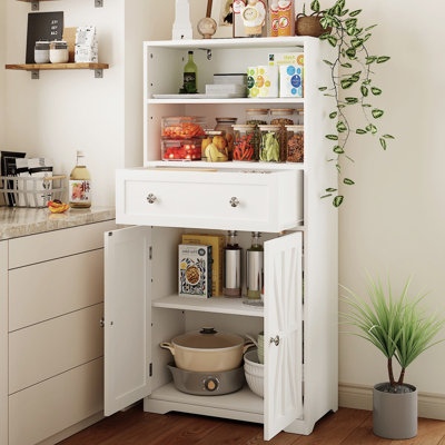 Kitchen Pantry Storage Cabinet With Adjustable Shelves, Drawer And Enclosed Doors, Tall Freestanding Organizer For Kitchen, Living Room And Small Spaces