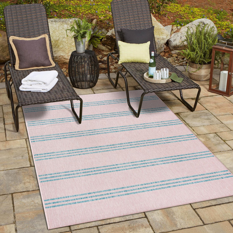 Outdoor Destiny Area Rug Pink Color, Rectangle 3'3" x 5'3"