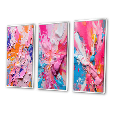 "Explosions de couleur rose et orange", 3 pièces sur toile